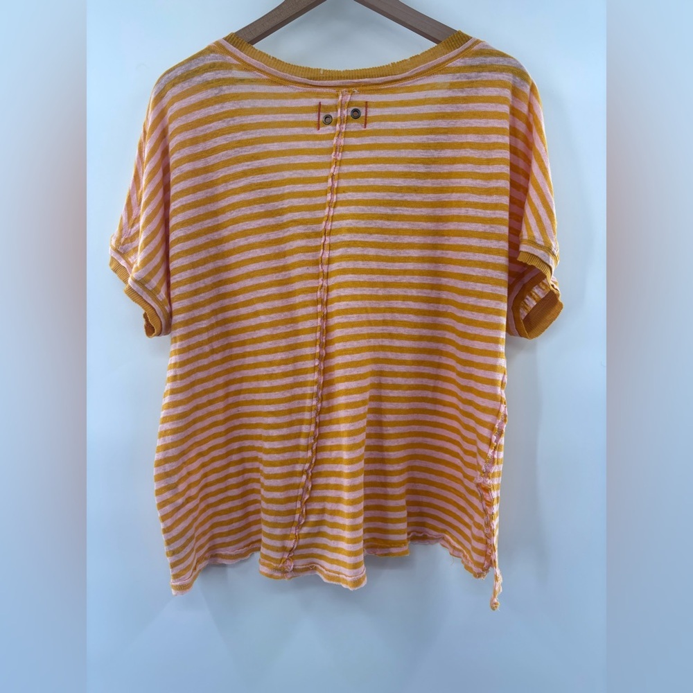 We The Free Take Me Striped Tee in Yellow and Pink V-Neck Tee Size Small - Picture 5 of 7